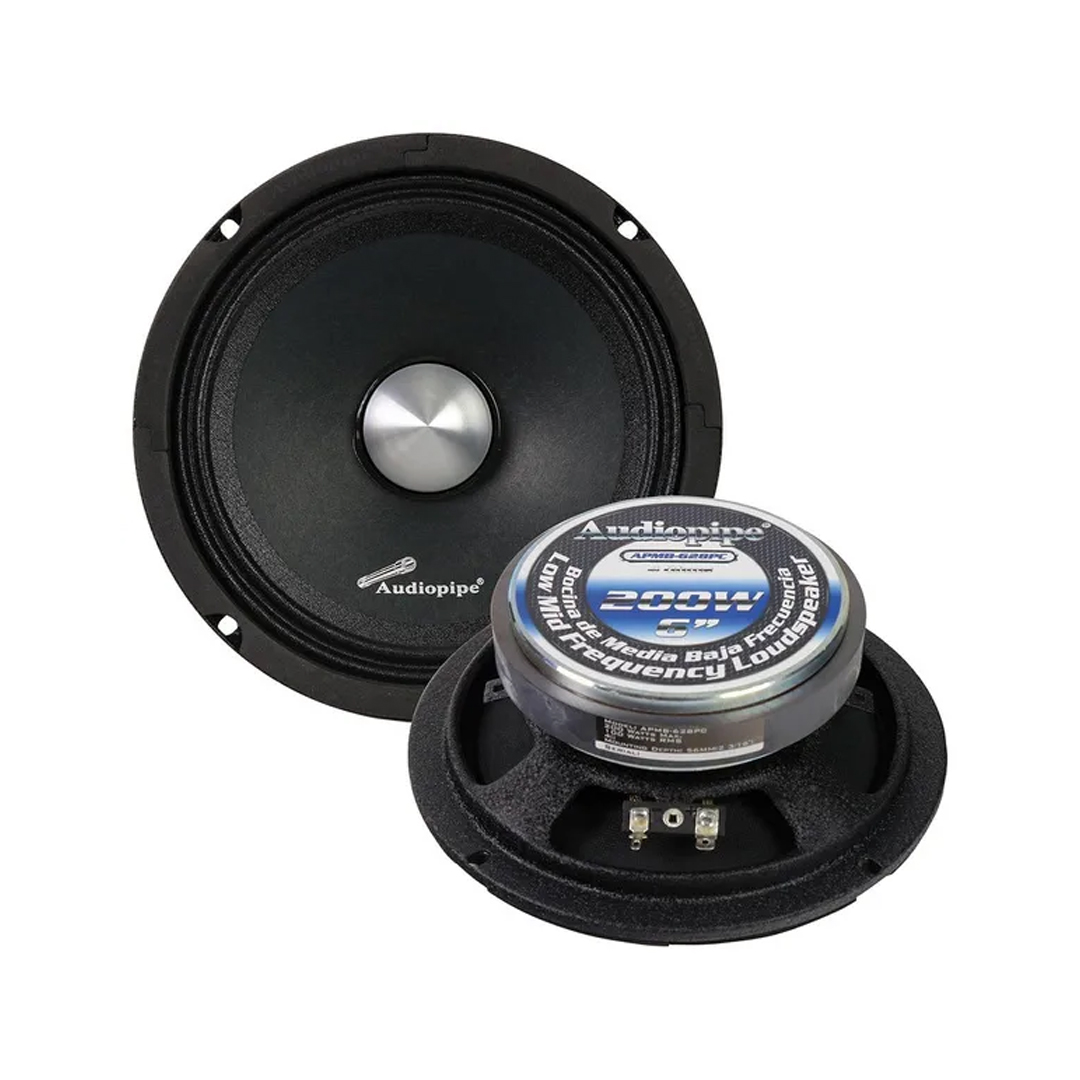  MEDIO  6.5 Pulgadas 200W 4OHM PLANO AUDIOPIPE 1.5 Pulgadas VC /  91dB /  80-13, 000Hz / 100w RMS PUNTA BALA PLATEADA  