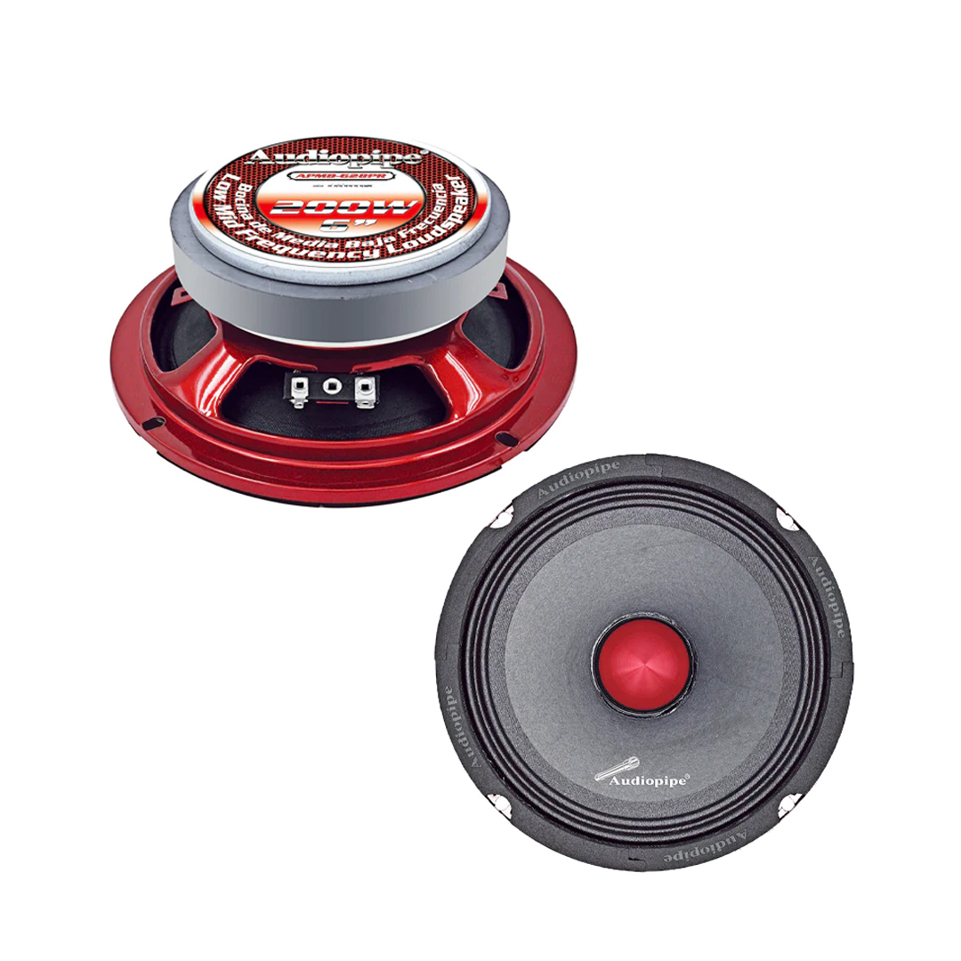  MEDIO  6.5 Pulgadas 200w 4 Ohm PLANO AUDIOPIPE 1.5 Pulgadas VC /  91dB /  80-13, 000Hz 100w RMS /  PUNTA BALA ROJA  